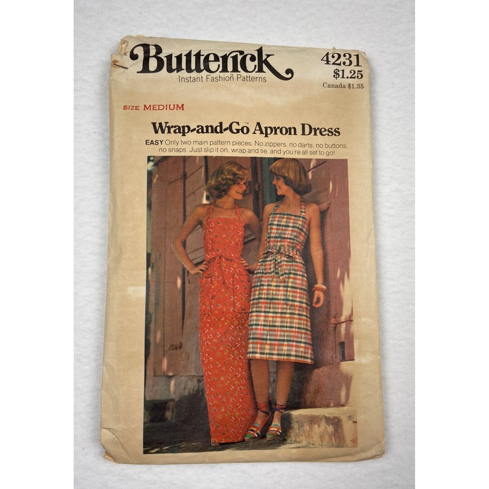 Vintage Butterick 4231 Wrap and Go Apron Dress Sewing Pattern Size Medium 12-14